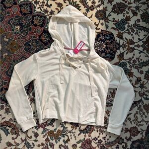 Xhilaration Cream Cropped Lace Up Hoodie